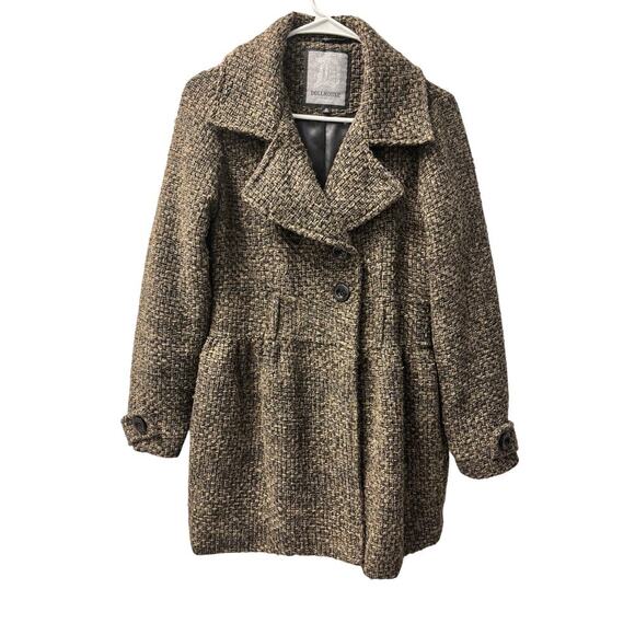 Vintage Ladies Dollhouse Brown And Black Twee Wool blend Babydoll Peacoat Size M - Picture 1 of 7